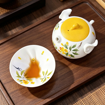 【秋桂茶叙】手绘桂花猫咪茶杯 清新风格家用茶壶茶杯 70012