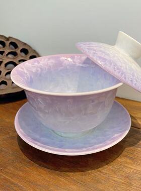 【星紫杯组】渐变紫冰裂纹陶瓷茶室套组 桌面摆件 7503