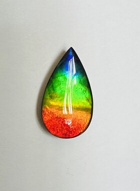 天然加拿大斑彩石 七彩宝石 水晶面覆膜 水滴吊坠挂件 李居明