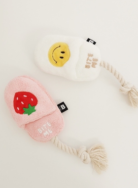 现货~[HaBe]BM正品草莓笑脸小拖鞋绳结 狗狗发声玩具 韩国代购