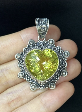 爱心柠檬水晶925银手工项坠
