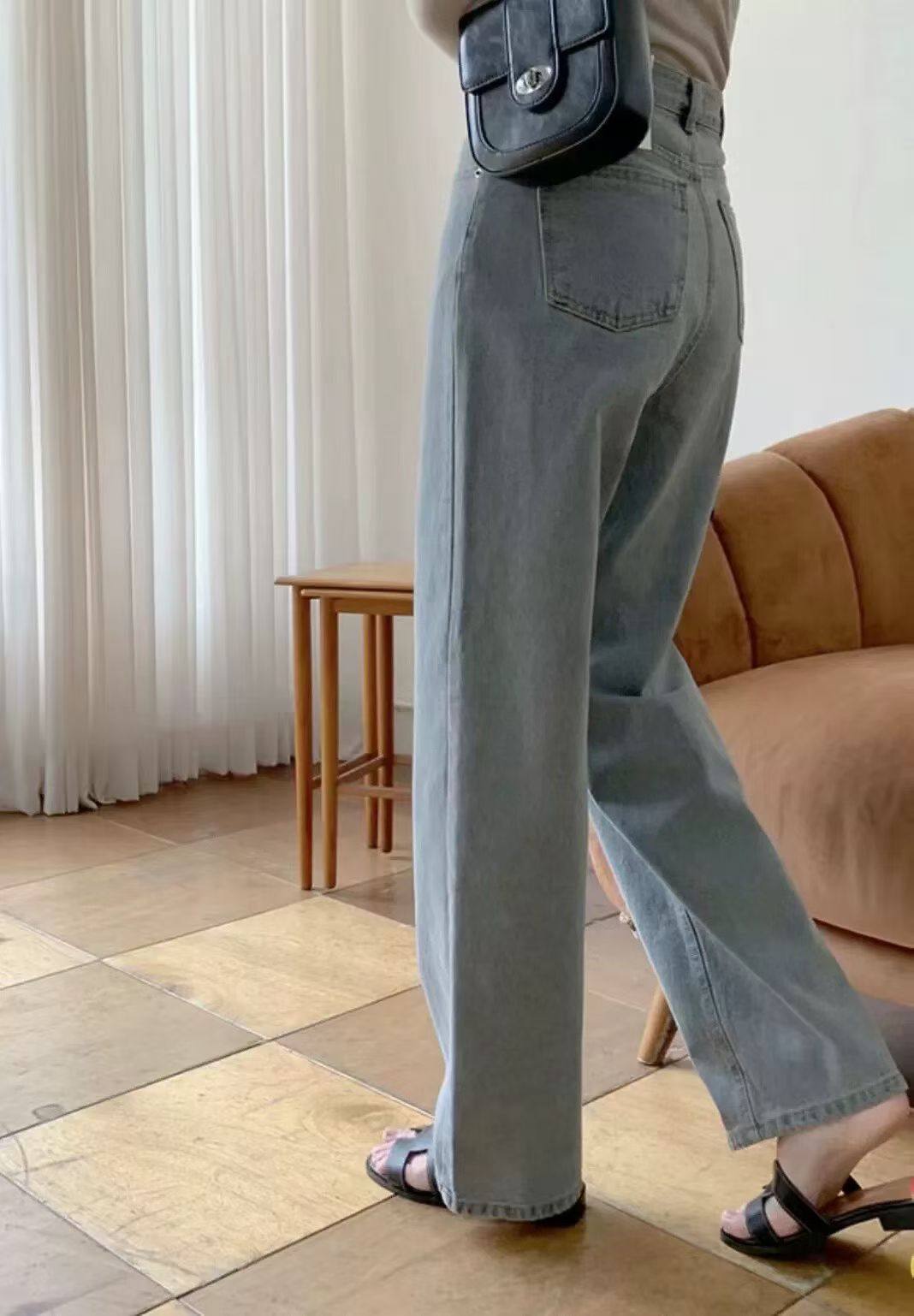 韩国东大门25年春季新款时尚百搭高腰显瘦直筒牛仔裤女a144
