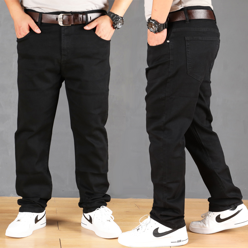 宽松直筒高腰弹力牛仔裤