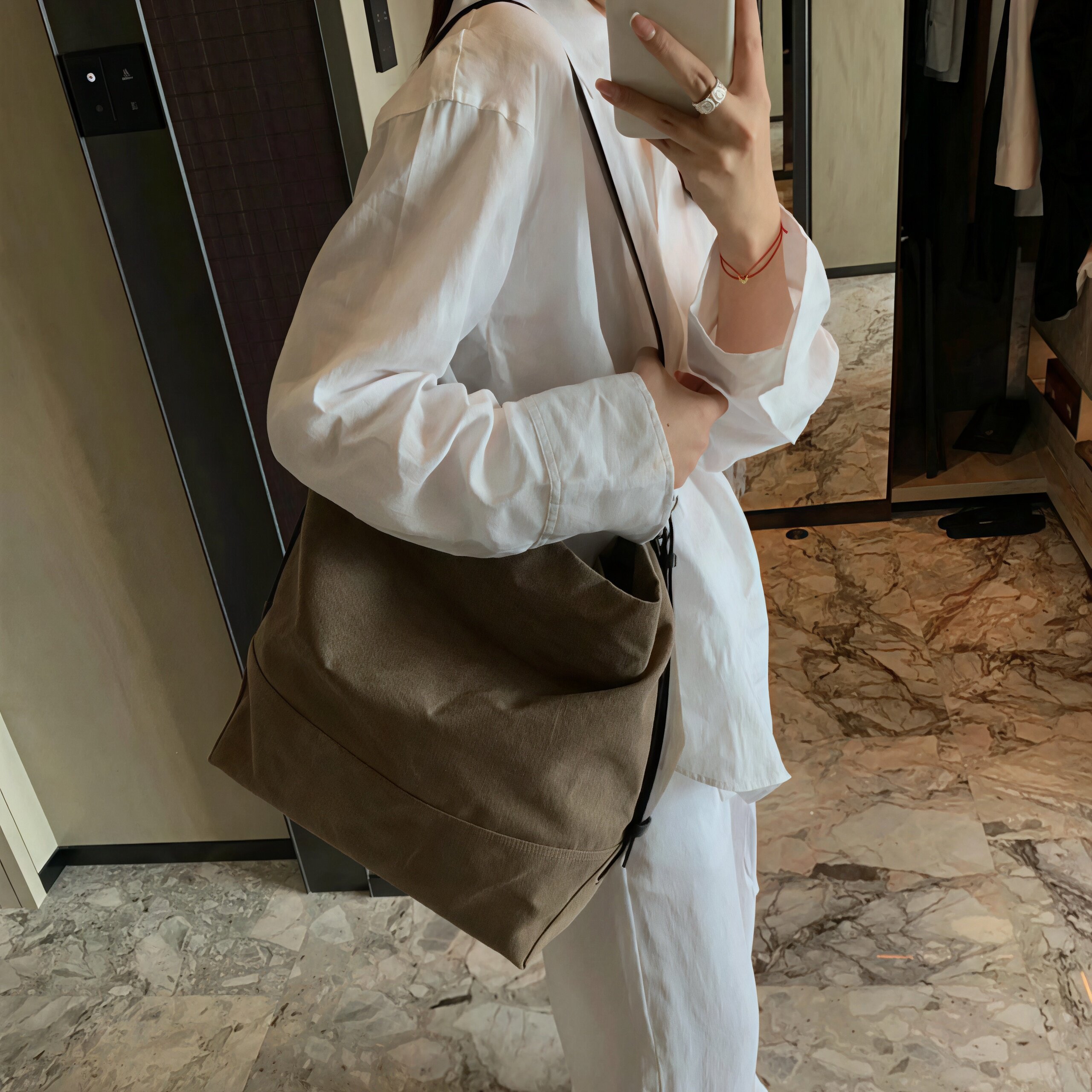 jennie同款帆布托特包女通勤单肩包松弛感大容量水桶包休闲简约风