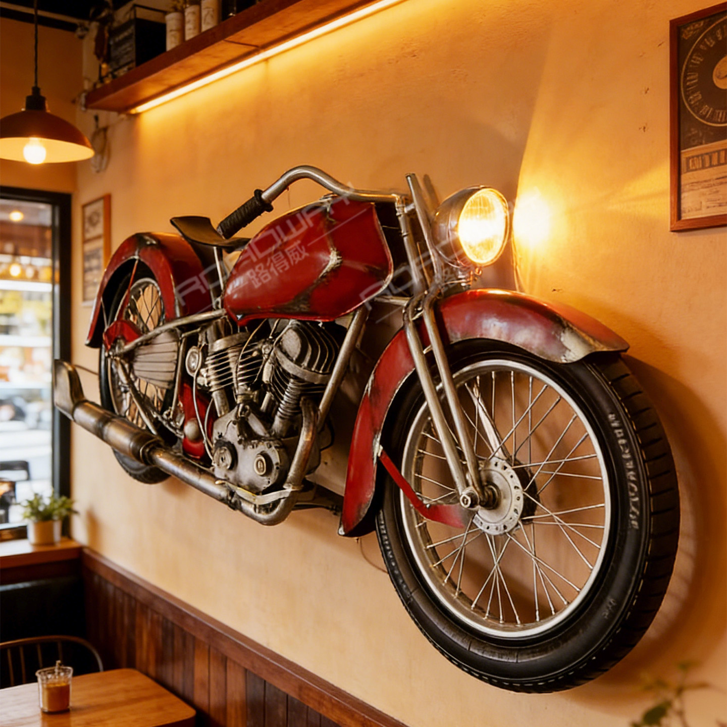 复古工业风朋克风洒吧背景墙面壁挂大型做旧摩托车金属铁艺装饰品