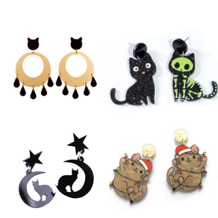 P时尚可爱萌妹子度假骷髅喵星人动物猫猫耳环钉针招财猫