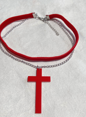 P欧美嘻哈潮流十字架雪花项链锁骨链双层多层