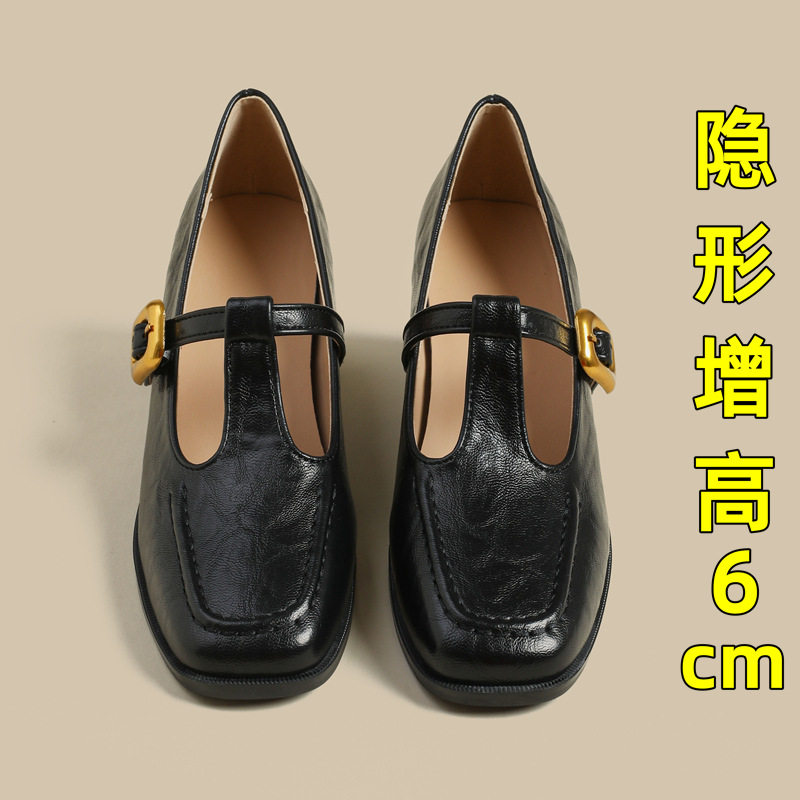 法式玛丽珍单鞋女2026年新款隐形内增高气质懒人黑色英伦风小皮鞋