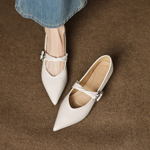 羊皮版绝美法式低跟尖头小单鞋女2026秋季不累脚平底鞋轻奢风女鞋