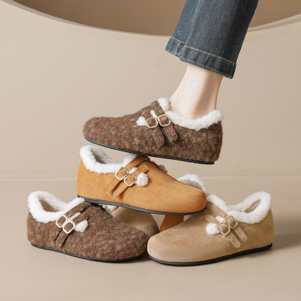 2026年冬季新款韩版加绒勃肯鞋女保暖雪地靴内增高厚底防滑棉鞋女