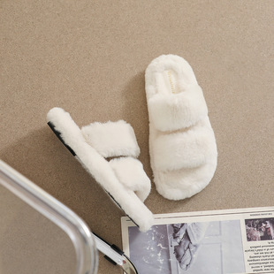 2026新款平底毛毛鞋女秋冬时尚百搭网红加绒外穿白色毛绒棉拖鞋女