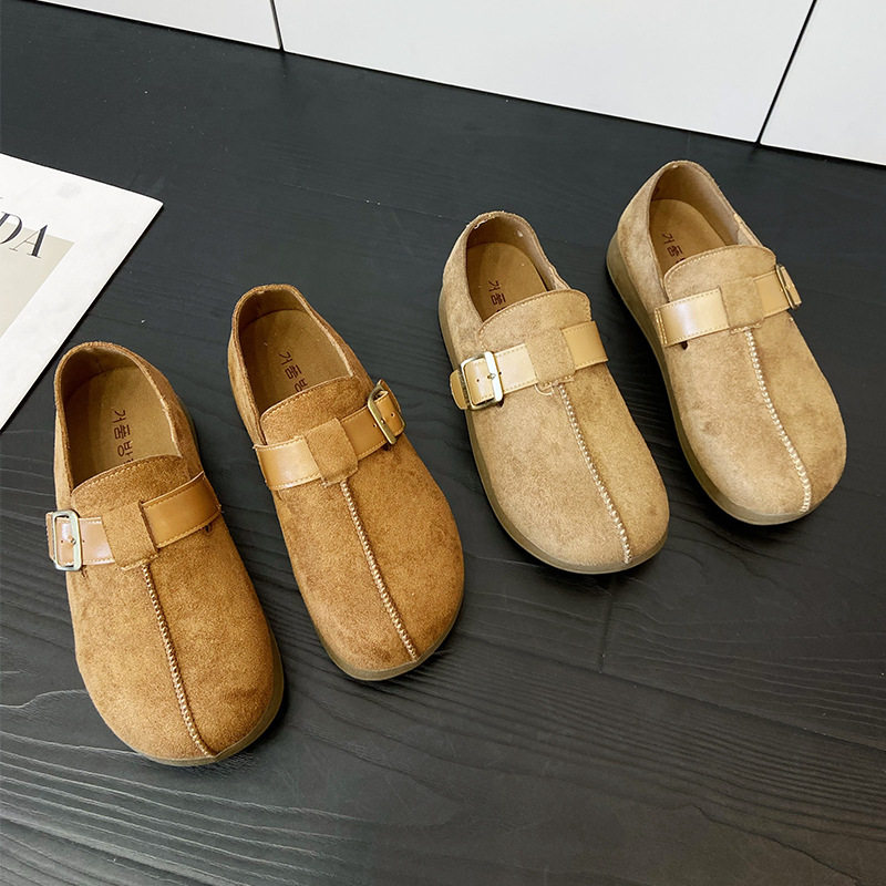 法式真皮勃肯鞋女2026春新款全包可爱单鞋厚底百搭休闲鞋懒人鞋