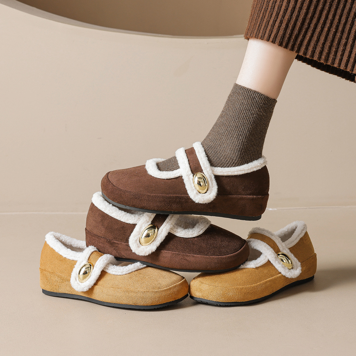 2025年新款法式内增高加绒勃肯鞋女冬季一字带保暖棉鞋玛丽珍单鞋