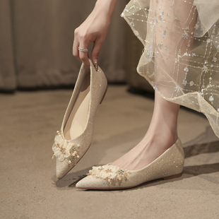 2026年新款内增高绝美水钻平底鞋女秀禾婚纱两穿娘结婚鞋单鞋女