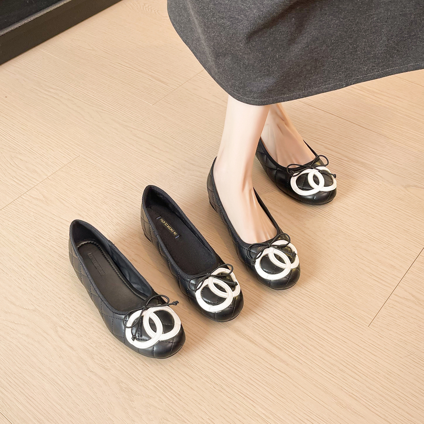 2026年新款小香风蝴蝶结芭蕾舞鞋平底单鞋菱格玛丽珍内增高单鞋女