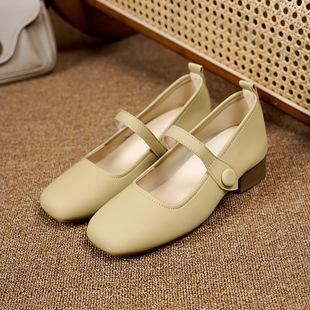自然卷法式玛丽珍鞋软皮通勤单鞋女粗跟软底舒适温柔晚晚鞋奶奶鞋