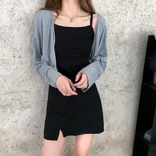 吊带连衣裙子两件套装 防晒开衫 女 网红洋气减龄小个子短款 春秋新款