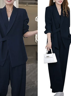 春装新款大码女装胖mm时尚西装外套200斤宽松显瘦西服阔腿裤套装