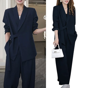 春装新款大码女装胖mm时尚西装外套200斤宽松显瘦西服阔腿裤套装