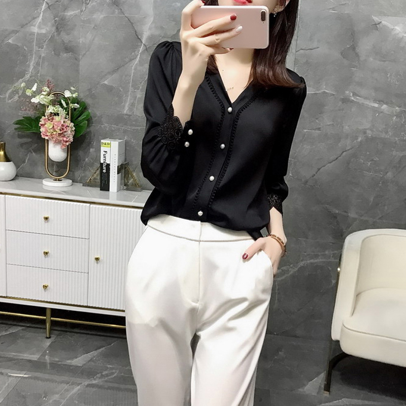 大码胖mm蕾丝拼接显瘦女士衬衫