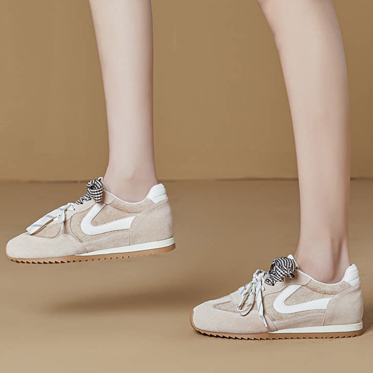 2026春季新款复古真皮德训鞋内增高厚底休闲运动鞋阿甘鞋女鞋