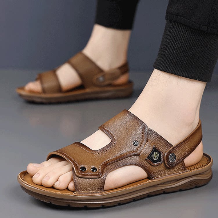 头层牛皮两穿男士沙滩鞋2026夏季新款牛筋底凉拖鞋透气软底男鞋
