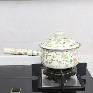 出口加厚搪瓷奶锅平底煲汤泡面早餐辅食家用送礼单柄电磁炉煤燃气