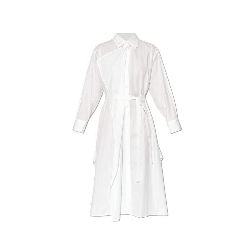 Yohji Yamamoto/山本耀司衬衫连衣裙女修身腰带中长款复古文艺显