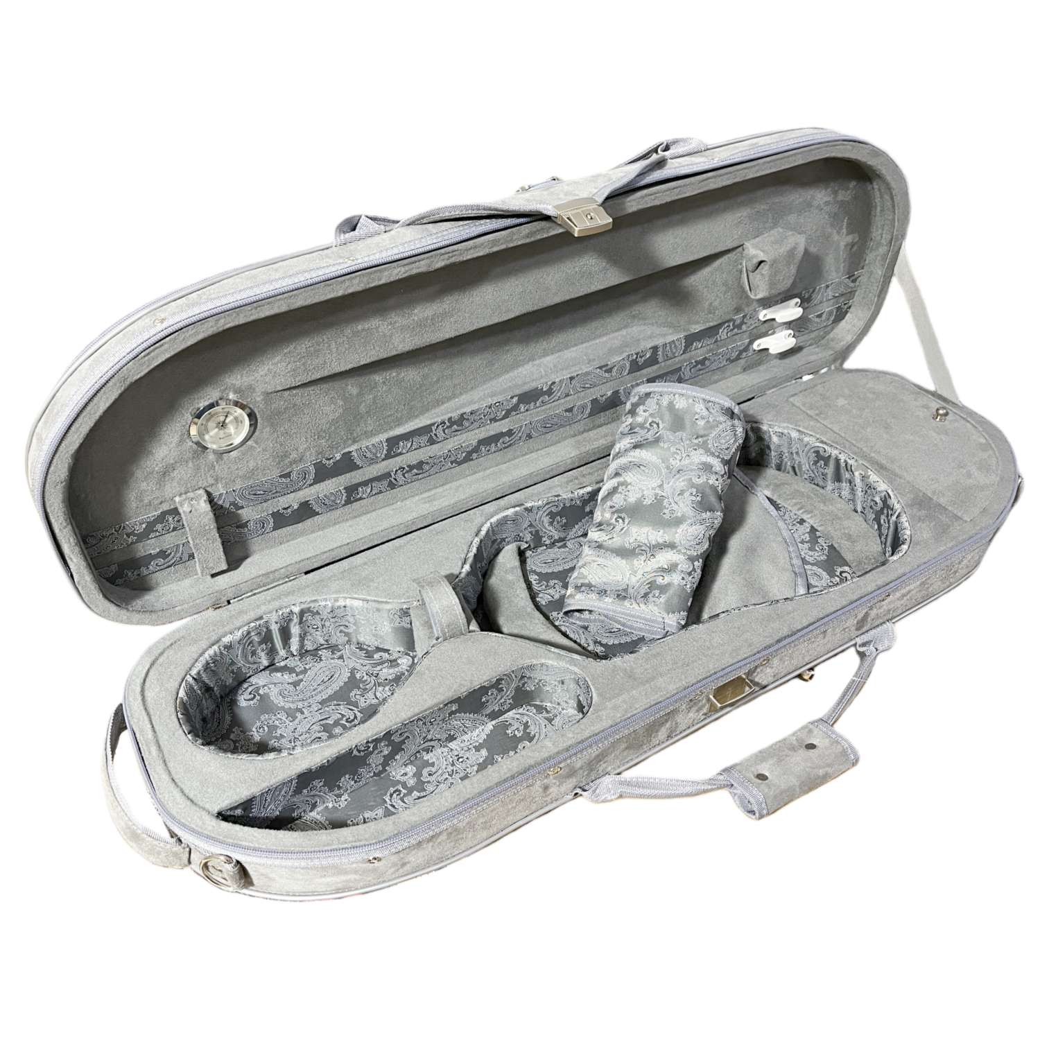 艺鸣乐器 4/4精致国风款灰色麂皮绒小提琴盒  轻便抗压双肩背琴盒