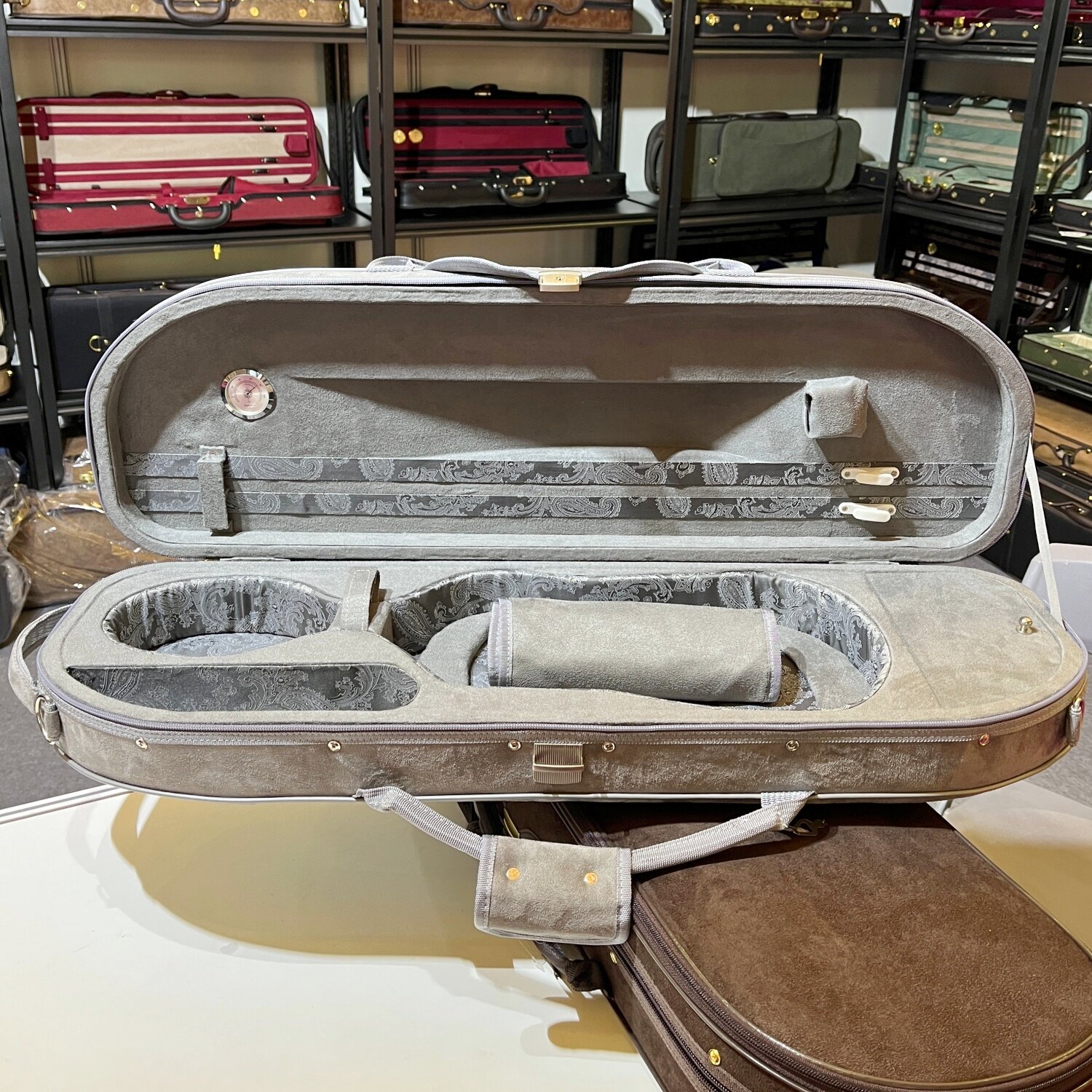 艺鸣乐器 4/4精致麂皮绒小提琴盒 高级银灰色双肩背便携式琴盒