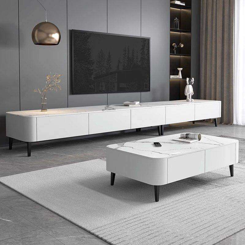岩板2026年新款电视柜客厅家用茶几组合白色实木电视机柜简约现代