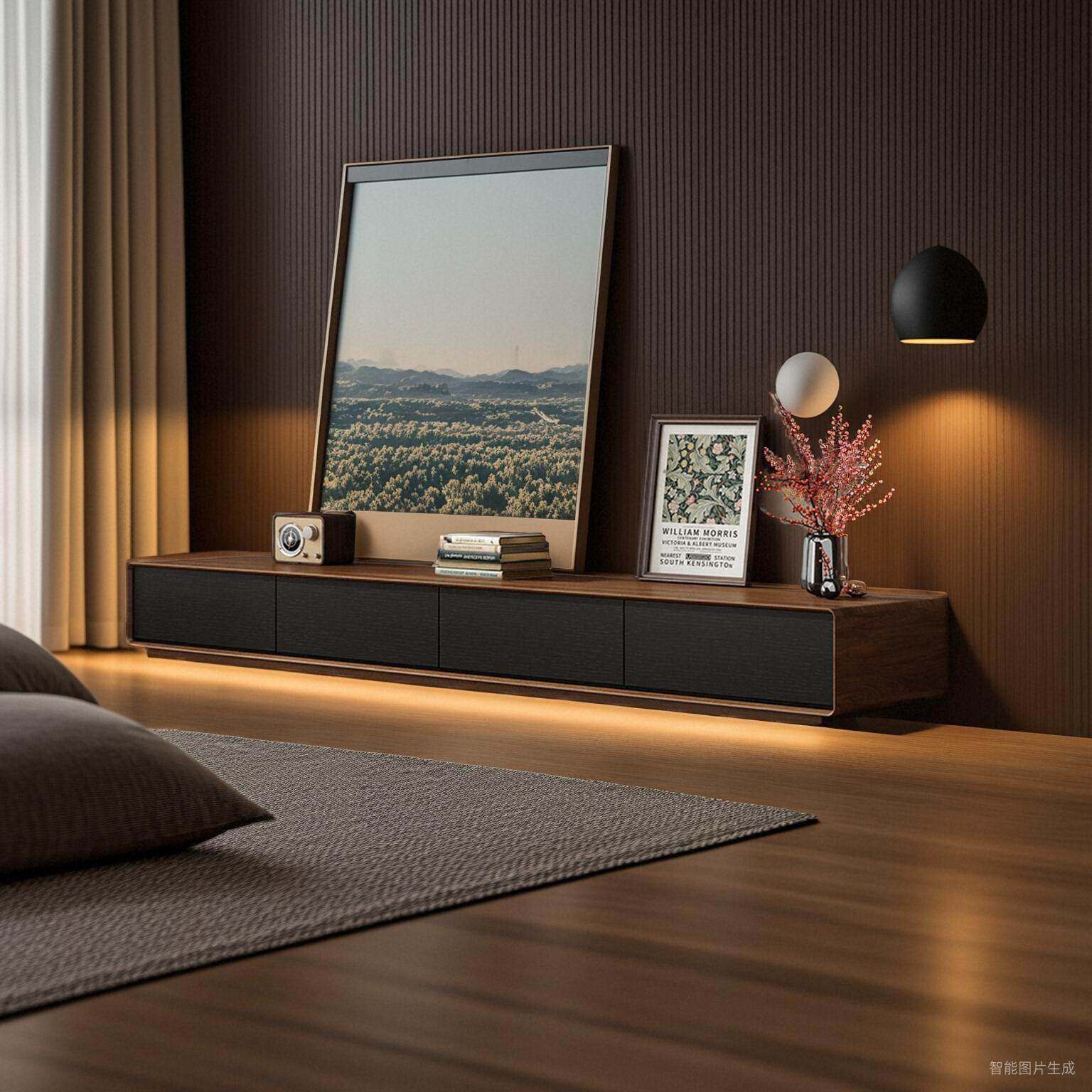 中古风2026年新款电视柜茶几组合实木胡桃色高脚电视机柜客厅家用