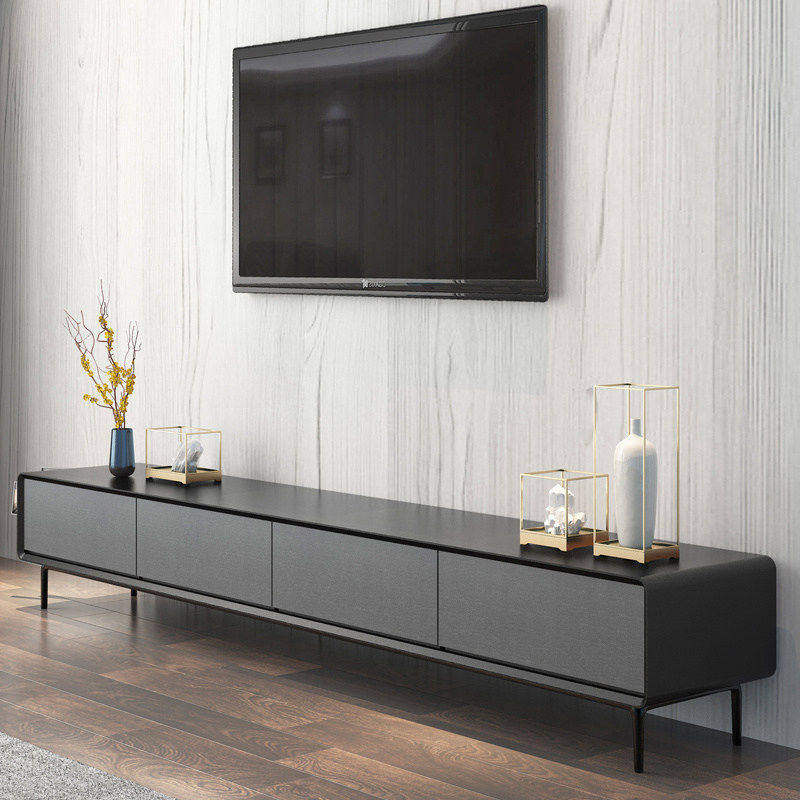 中古风2025年新款电视柜茶几组合全实木黑色高脚电视机柜客厅家用