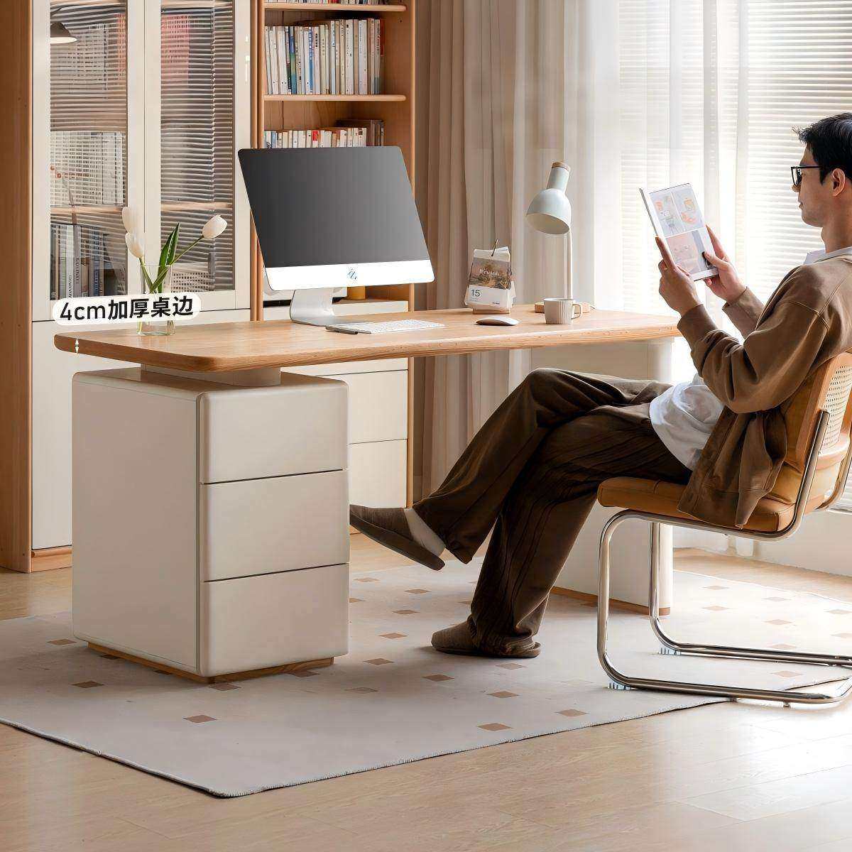 实木书桌带抽屉储物柜一体现代简约书房写字桌办公桌家用电脑桌