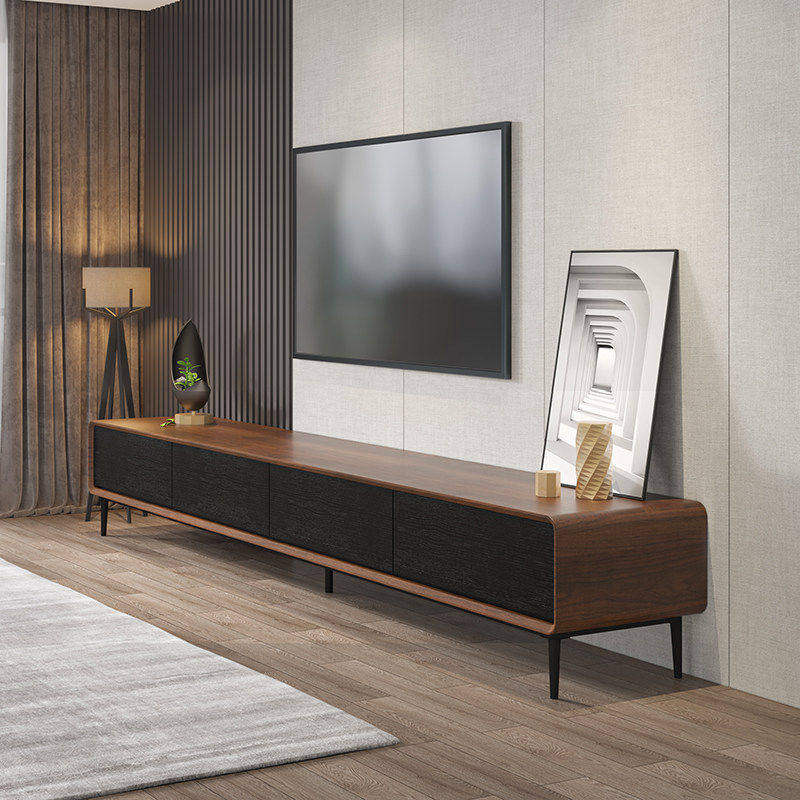 中古风2025年新款电视柜茶几组合实木胡桃色高脚电视机柜客厅家用