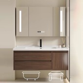 中古风简约浴室柜组合卫生间洗漱台洗手池洗脸盆陶瓷一体盆卫浴柜