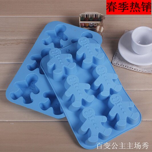 外贸6连笑脸雪人姜饼人便当饭团果冻寿司硅胶微波炉蛋糕烤盘模具