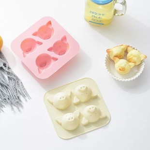 4连卡通小猪头金猪巧克力饼干糖果蛋糕粉色硅胶烘培滴胶蜡烛模具
