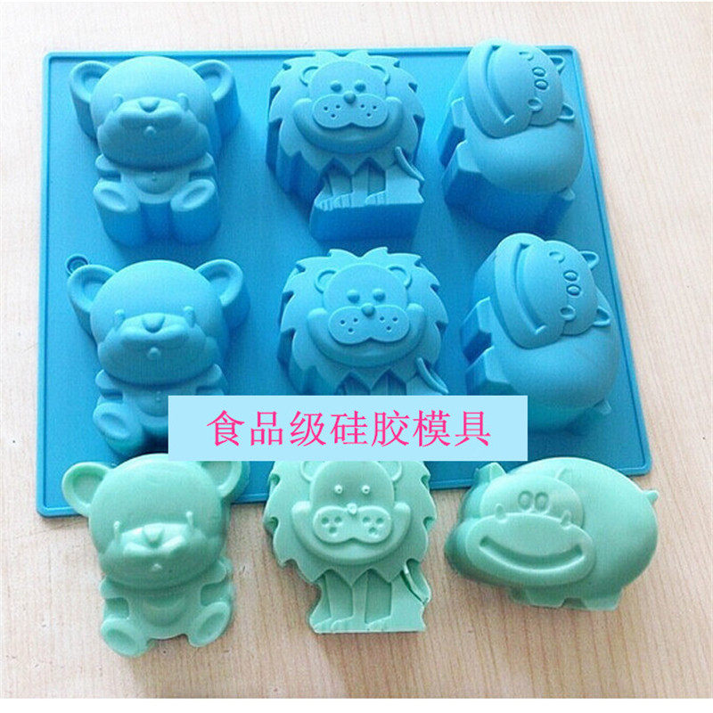 6连卡通动物造型手工皂模子巧克力甜品糕点奶片糖果硅胶蛋糕模具