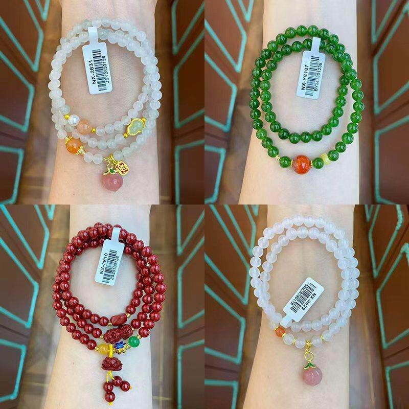 天然天山翠手串新中式国风两圈多层手链简约招财手饰配饰貔貅手绳