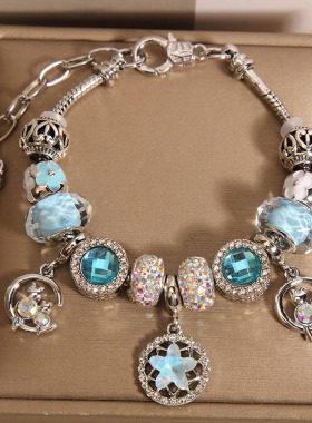 潘家风格手链女韩版ins小众轻奢蓝色琉璃珠五角星吊坠手串手环潮