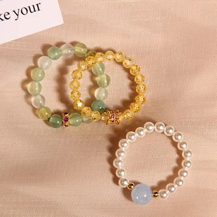 高级感黄水晶戒指女款轻奢小众精致百搭珍珠指环时尚个性食指戒