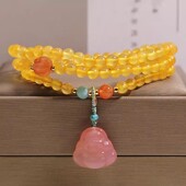 多层叠戴蜜蜡串珠手链新中式 轻奢复古小众精致盐源弥勒佛吊坠手串