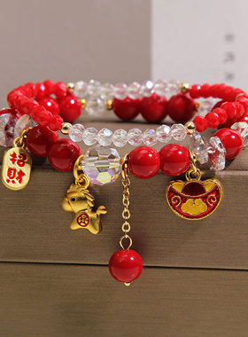 儿童手链女红色马年手串女童宝宝水晶手串饰品小女孩串珠水晶手链