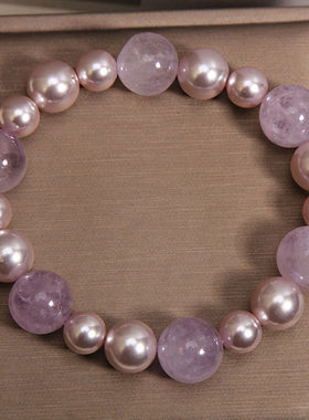 天然紫玉水晶手链女轻奢小众高级感曼塔玫瑰珍珠气质百搭精致手串