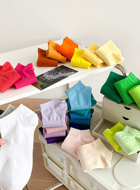 舞蹈短袜彩色袜子女春夏季棉质 糖果色点胶防滑情侣男潮白色短袜