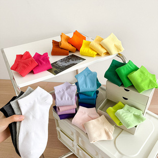 舞蹈短袜彩色袜子女春夏季棉质 糖果色点胶防滑情侣男潮白色短袜