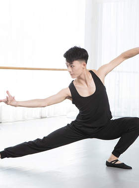 男士舞蹈服黑色白色跨栏工字背心弹力棉艺考健美芭蕾舞形体衣上衣