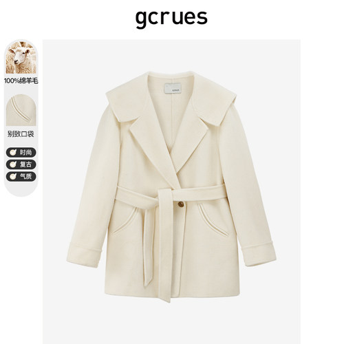 GCRUES双面呢大衣女高级感韩版宽松显瘦短款羊毛外套G10D12A0742