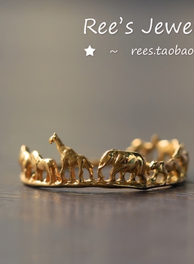 【Rees】18k黄金创意动物马戏团戒指女简约气质轻奢黄金手饰